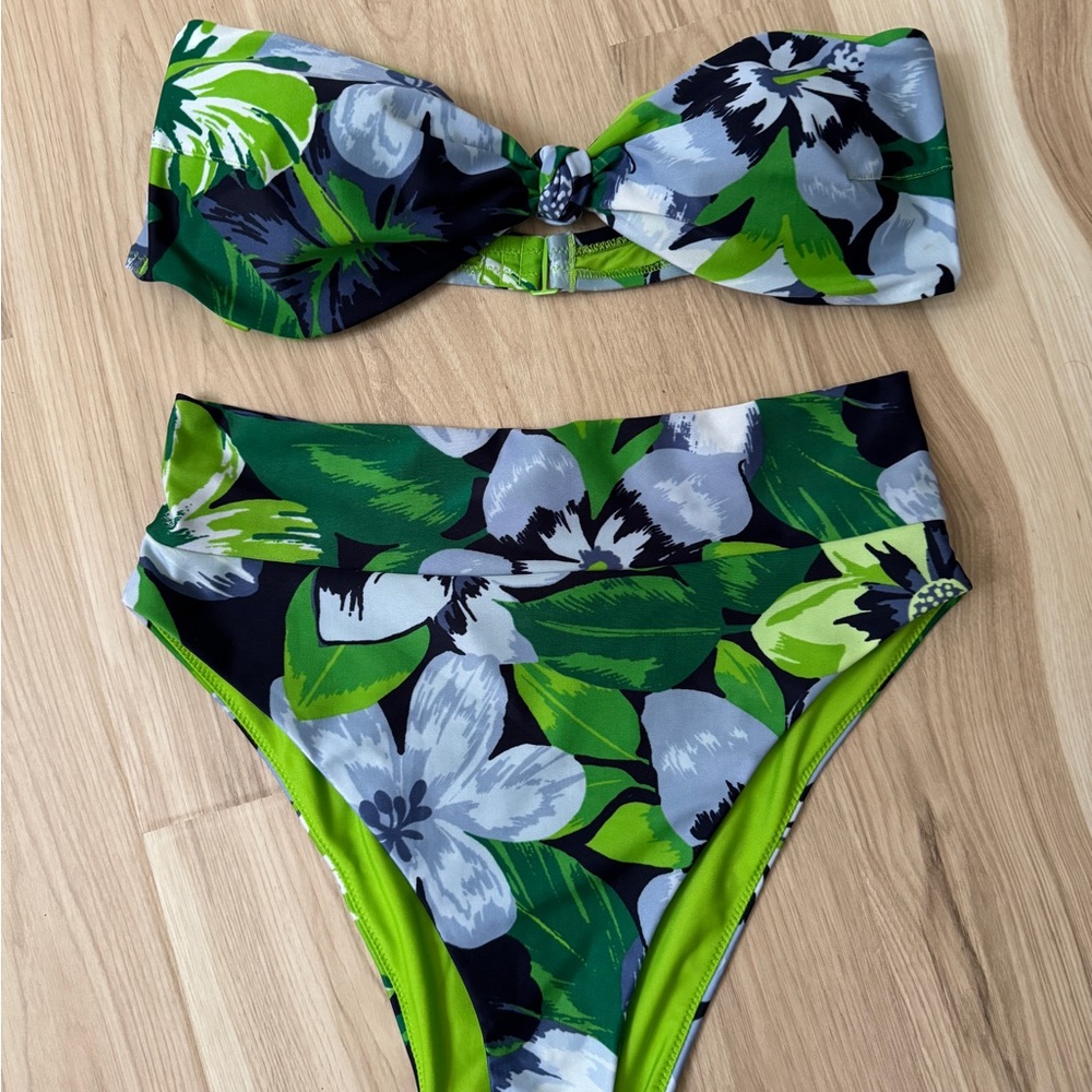 Aerie Green and Blue Floral Bikini